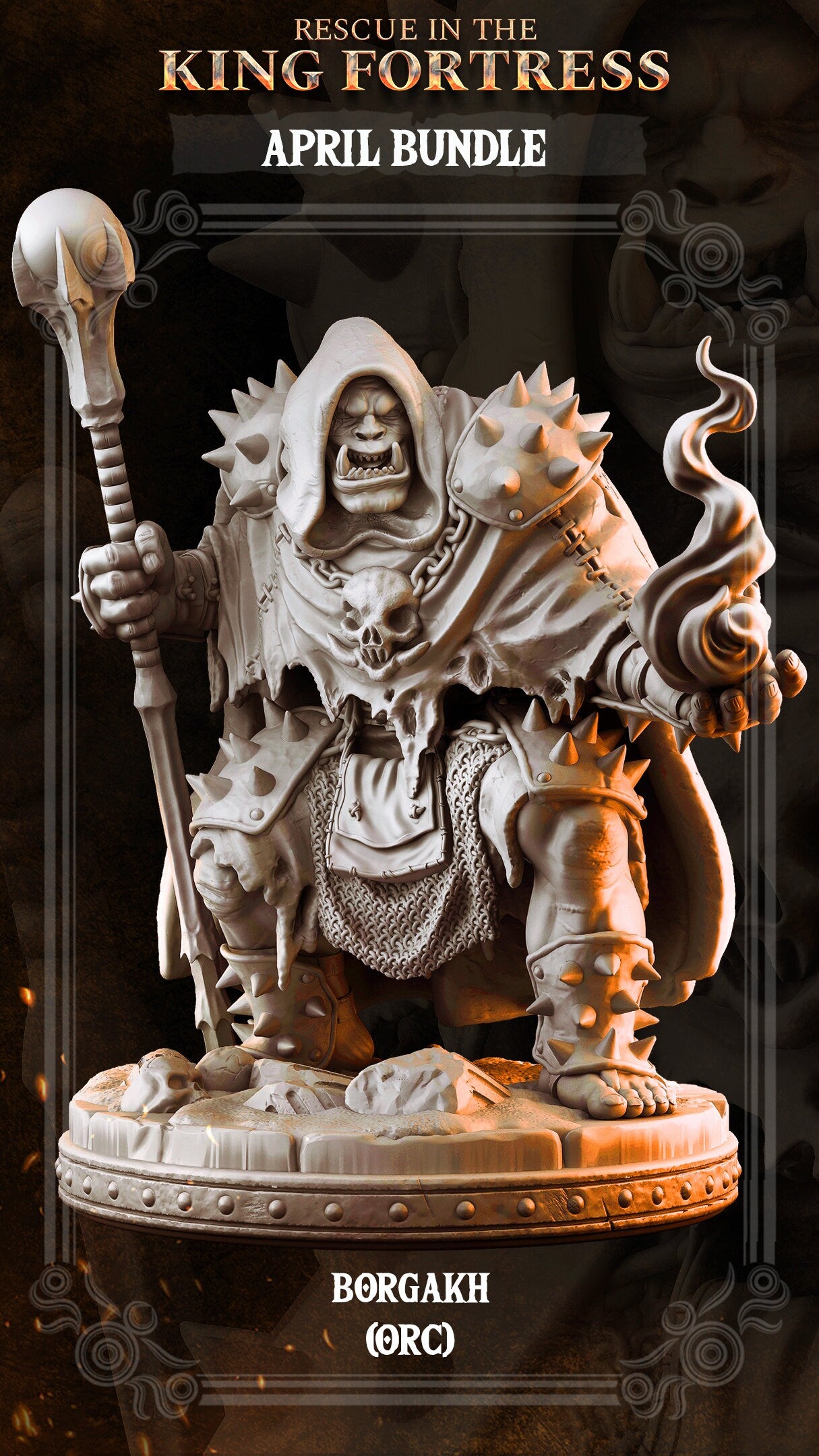 Borgakh Throgson Orc Spellcaster | Tabletop Scale | TTRPG D&D Miniature | Primal Collectibles