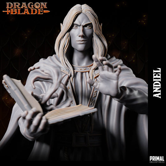 Dark Elf Wizard Andiel | Tabletop Scale | TTRPG D&D Miniature | Primal Collectibles