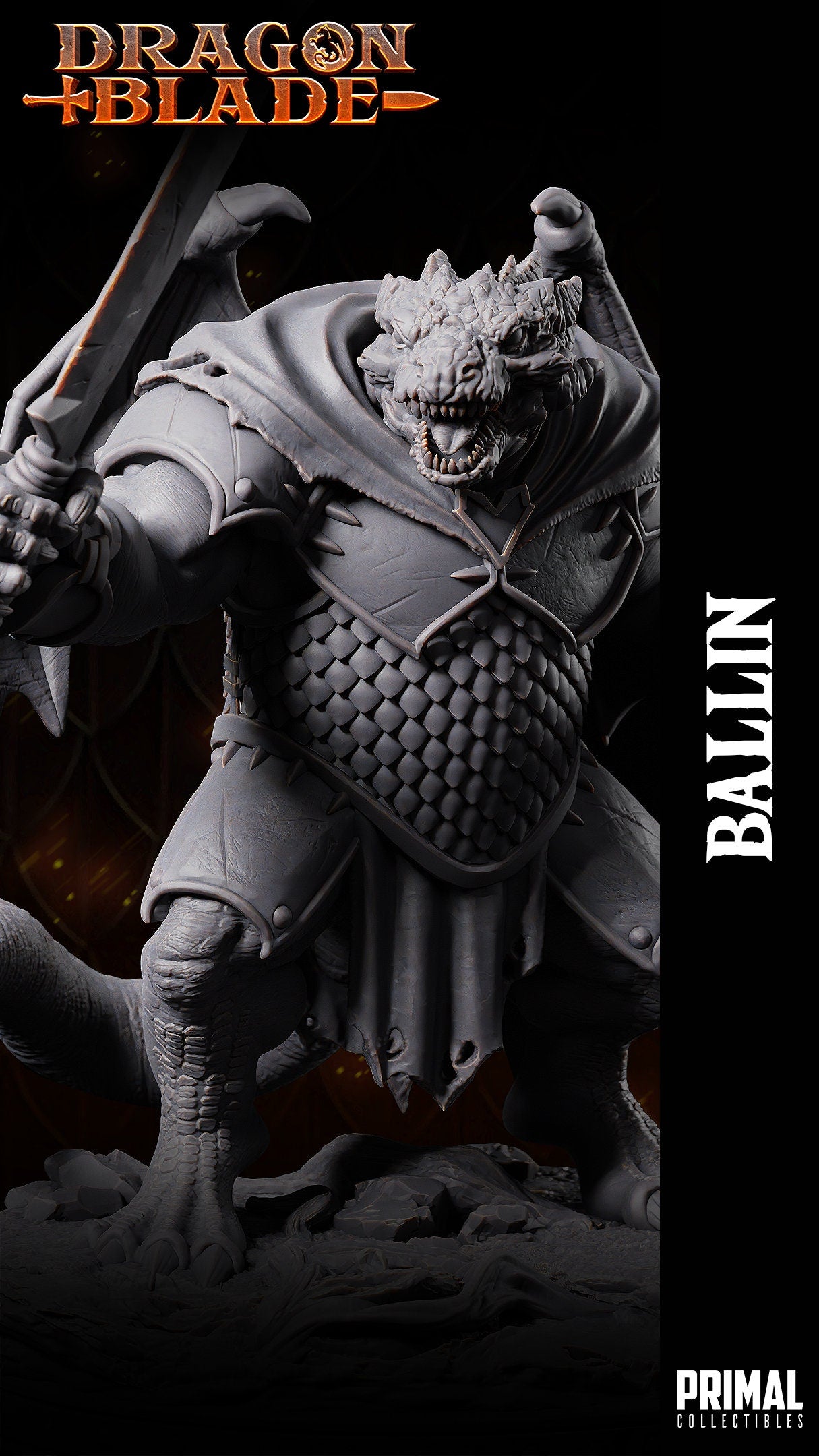 Draconian Warrior Ballin | Tabletop Scale | TTRPG D&D Miniature | Primal Collectibles