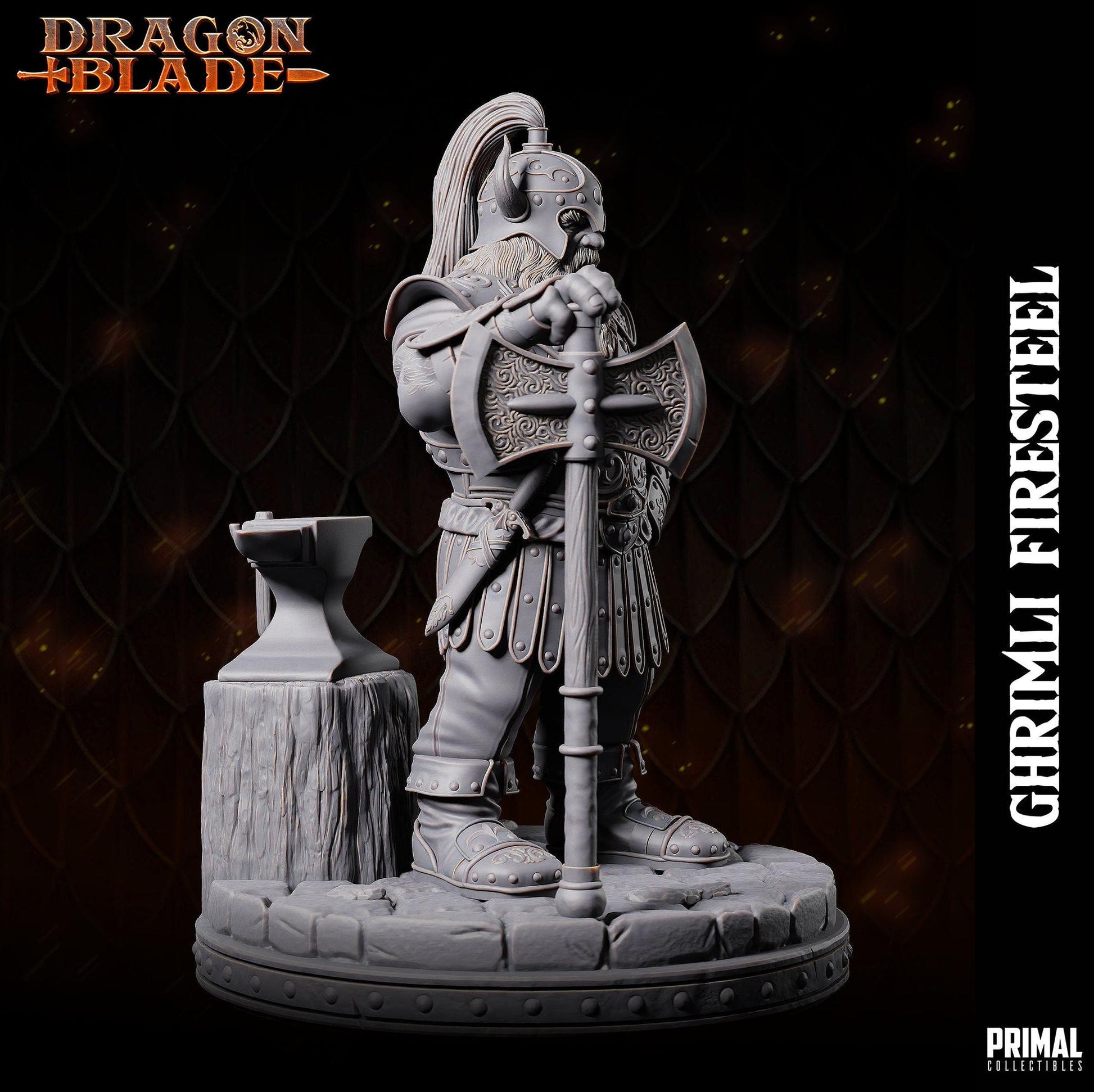 Dwarf Hero Ghrimli Firesteel | Tabletop Scale | TTRPG D&D Miniature | Primal Collectibles