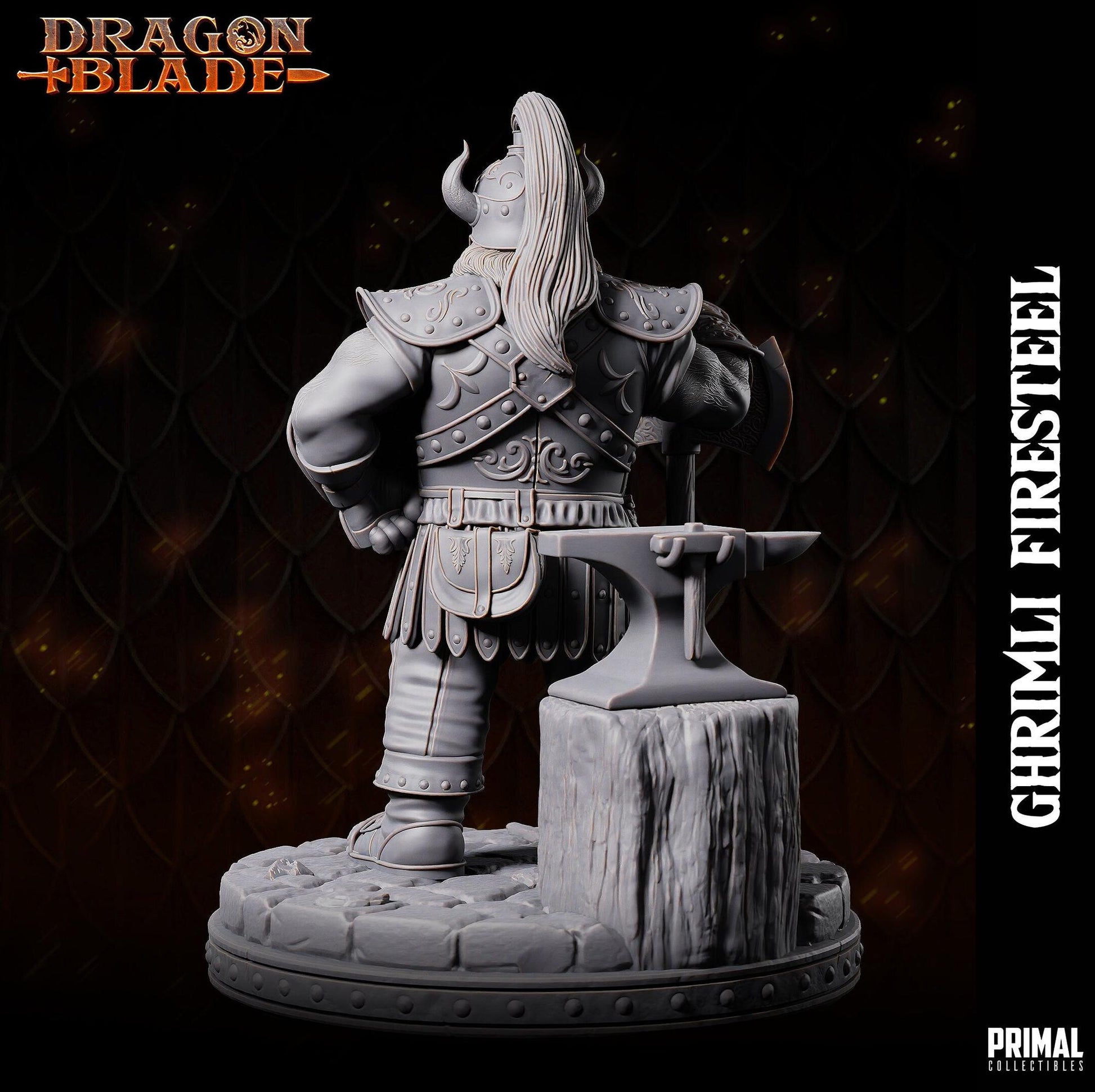 Dwarf Hero Ghrimli Firesteel | Tabletop Scale | TTRPG D&D Miniature | Primal Collectibles