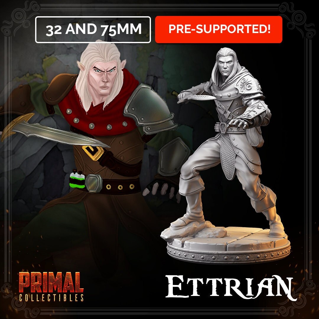 Ettrian Male Elf | Tabletop Scale | TTRPG D&D Miniature | Primal Collectibles