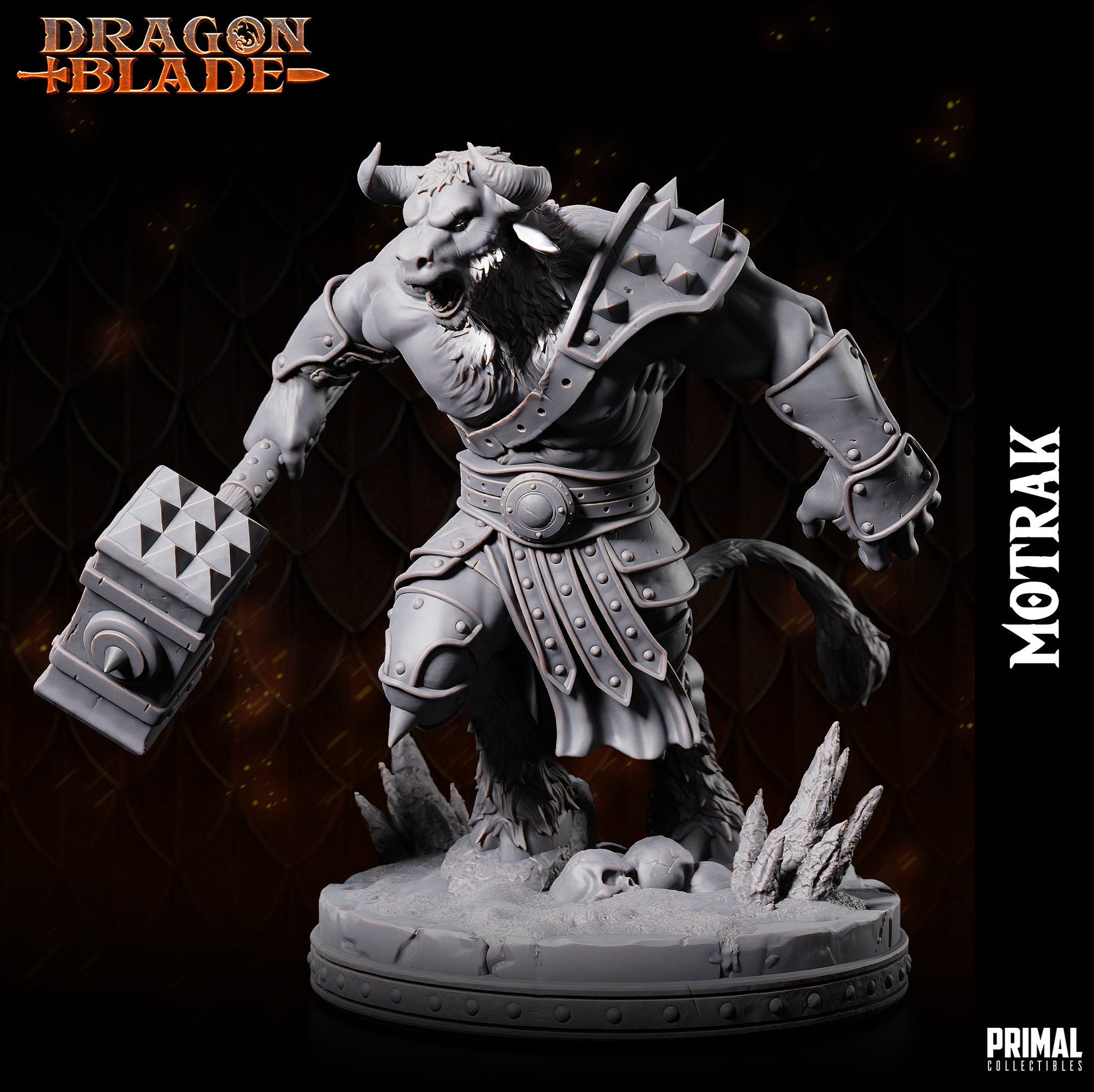 Minotaur Motrak Hammer | Tabletop Scale | TTRPG D&D Miniature | Primal Collectibles