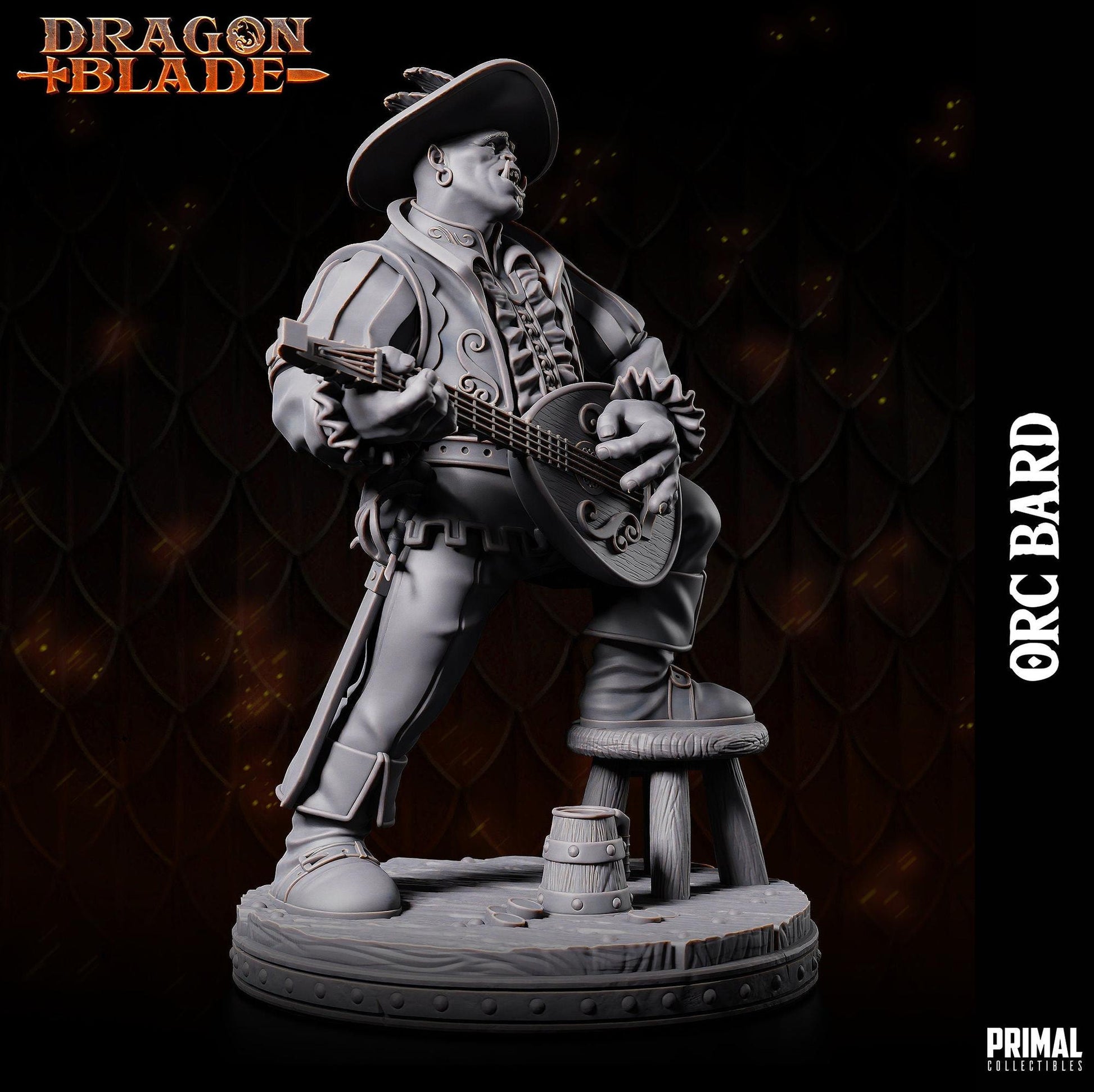 Orc Bard | Tabletop Scale | TTRPG D&D Miniature | Primal Collectibles