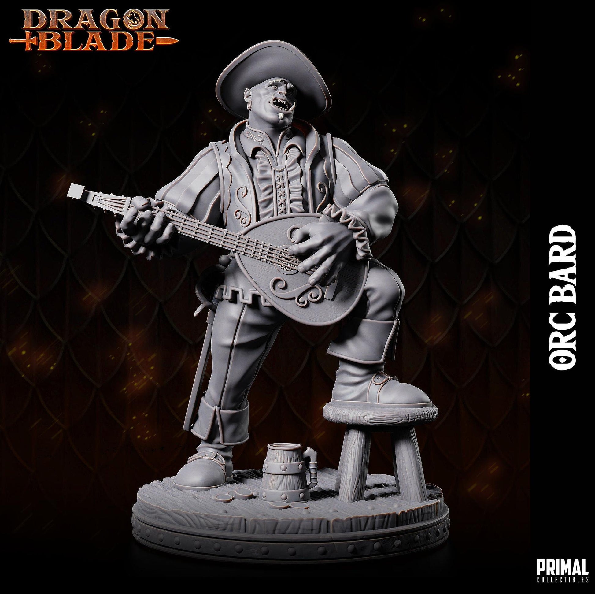 Orc Bard | Tabletop Scale | TTRPG D&D Miniature | Primal Collectibles
