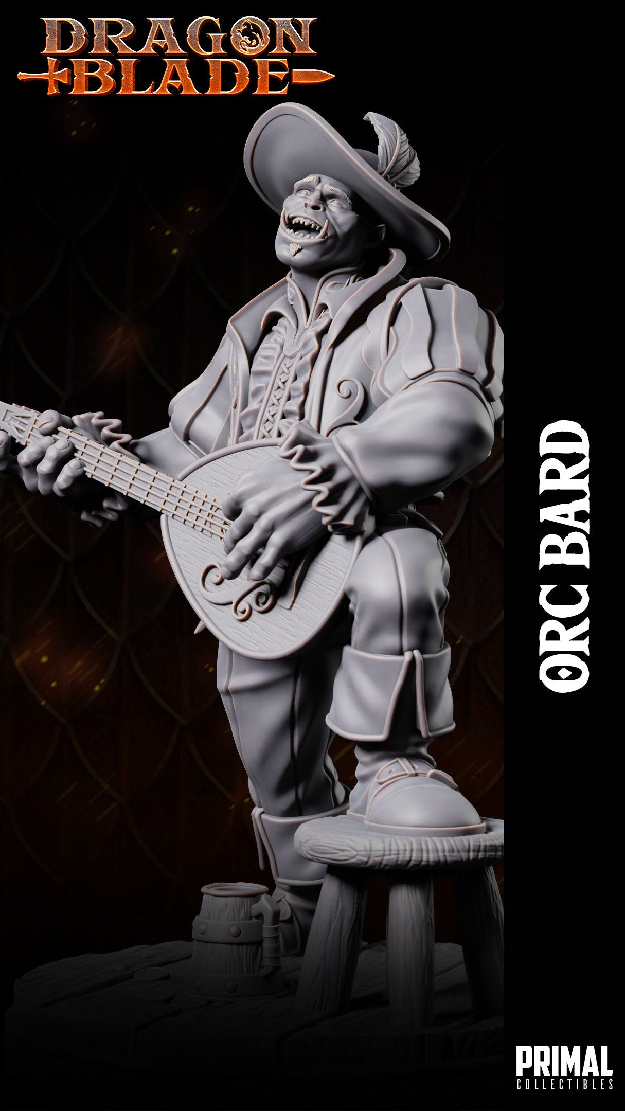 Orc Bard | Tabletop Scale | TTRPG D&D Miniature | Primal Collectibles