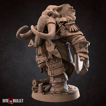 Zunebo Newgate, Commander Loxodon | TABLETOP SCALE | D&D TTRPG Miniature | Bite the Bullet | Unpainted, Unplated Resin 8k