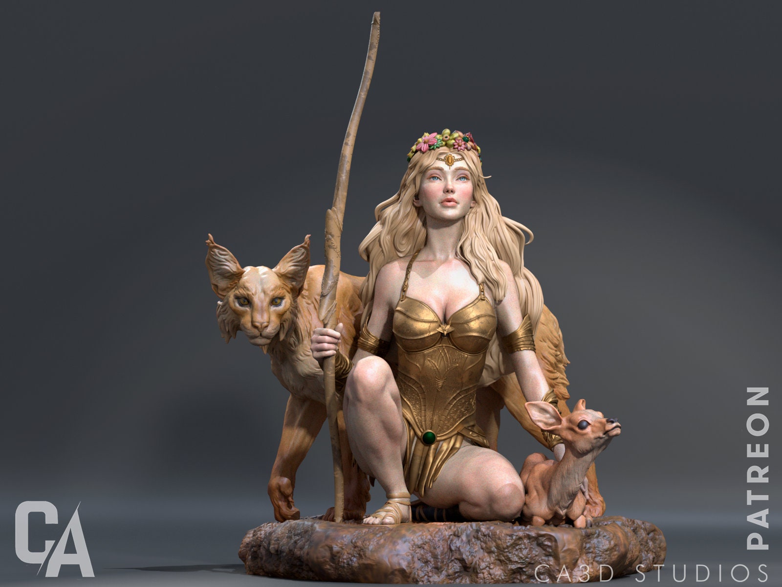 Greek Goddess of the Hunt, Artemis | Resin Garage Kit Sculpture Anime Video Game Fan Art Statue | CA 3D Studios