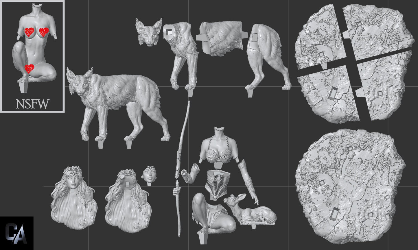 Greek Goddess of the Hunt, Artemis | Resin Garage Kit Sculpture Anime Video Game Fan Art Statue | CA 3D Studios