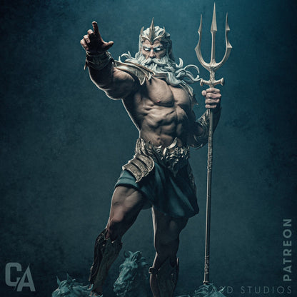 Greek God of the Oceans, Poseidon | Resin Garage Kit Sculpture Anime Video Game Fan Art Statue | CA 3D Studios