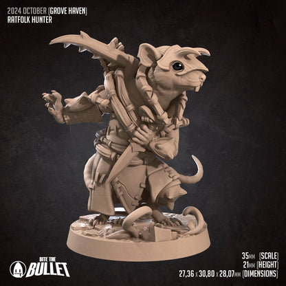 Ratfolk Hunter | TABLETOP SCALE | D&D Humblewood TTRPG Miniature | Bite the Bullet
