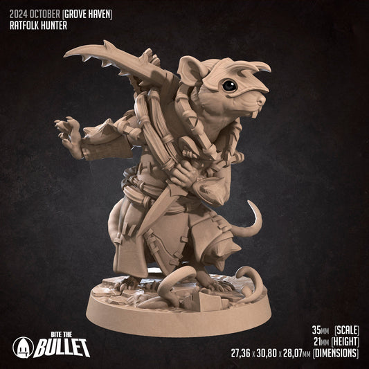 Ratfolk Hunter | TABLETOP SCALE | D&D Humblewood TTRPG Miniature | Bite the Bullet
