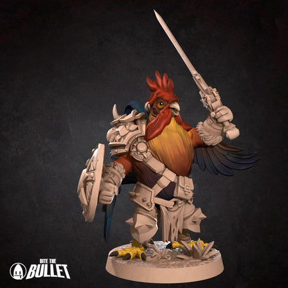 Roosterfolk Warrior | TABLETOP SCALE | D&D Humblewood TTRPG Miniature | Bite the Bullet