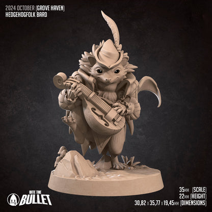 Hedgehogfolk Bard | TABLETOP SCALE | D&D Humblewood TTRPG Miniature | Bite the Bullet