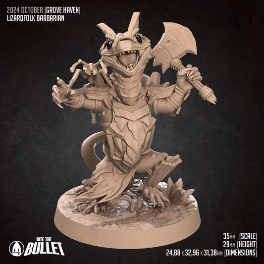 Lizardfolk Barbarian | TABLETOP SCALE | D&D Humblewood TTRPG Miniature | Bite the Bullet