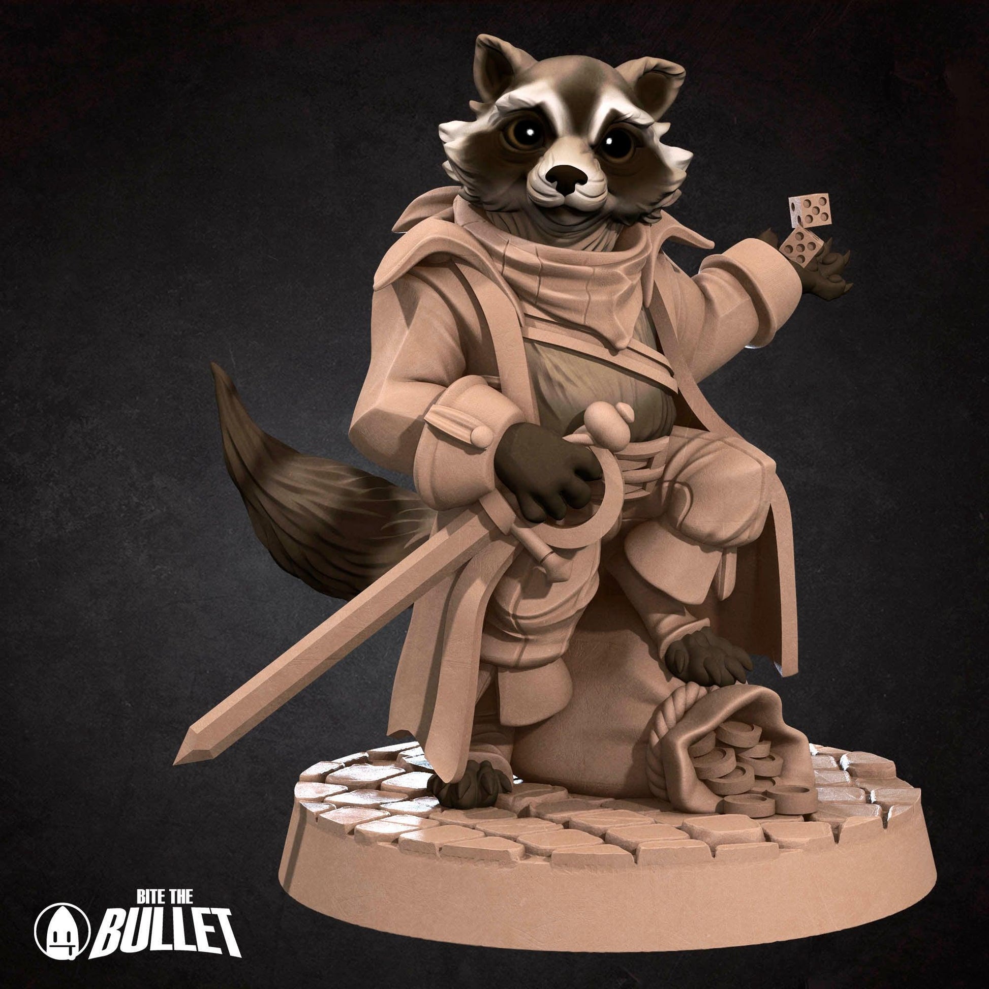 Raccoonfolk Thief | TABLETOP SCALE | D&D Humblewood TTRPG Miniature | Bite the Bullet
