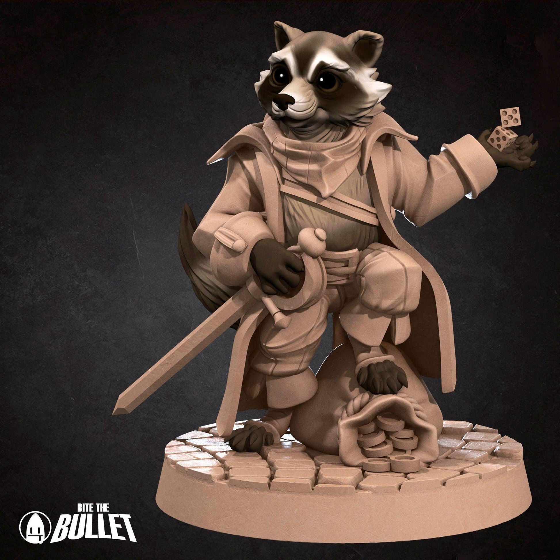Raccoonfolk Thief | TABLETOP SCALE | D&D Humblewood TTRPG Miniature | Bite the Bullet