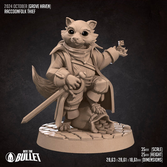 Raccoonfolk Thief | TABLETOP SCALE | D&D Humblewood TTRPG Miniature | Bite the Bullet