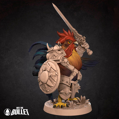 Roosterfolk Warrior | TABLETOP SCALE | D&D Humblewood TTRPG Miniature | Bite the Bullet