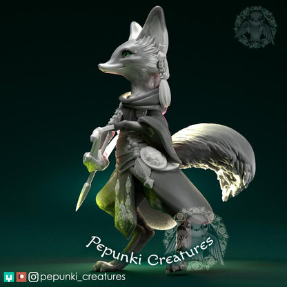 Fox Archer Hunter Ranger | Tabletop or Display Scale | D&D Humblewood TTRPG Miniature | Pepunki Creatures