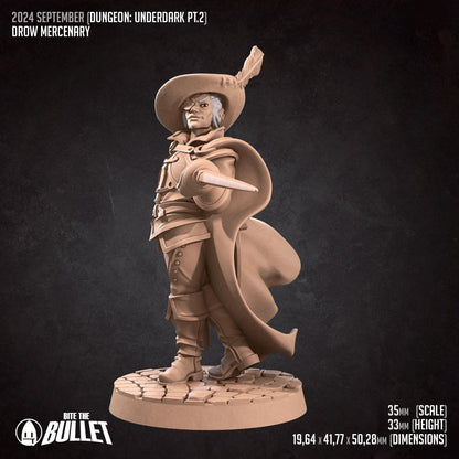 Drow Mercenary | TABLETOP SCALE | TTRPG Miniature | Bite the Bullet
