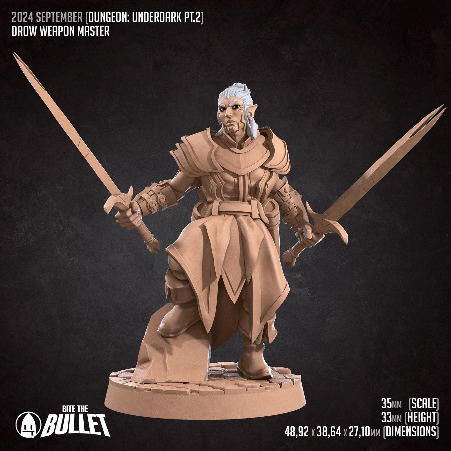 Drow Weapon Master | TABLETOP SCALE | TTRPG Miniature | Bite the Bullet