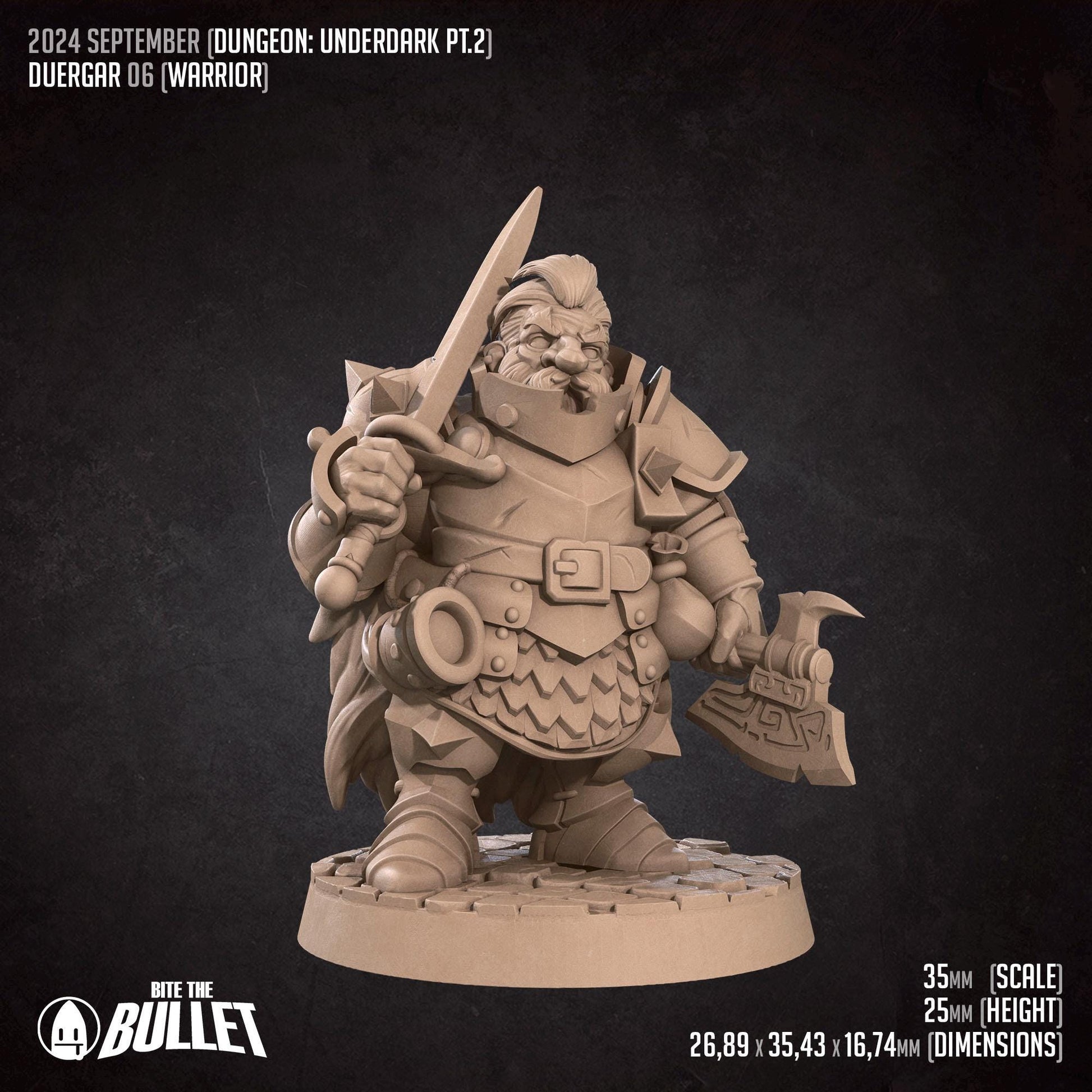 Duergar Warrior | TABLETOP SCALE | D&D TTRPG Miniature | Bite the Bullet