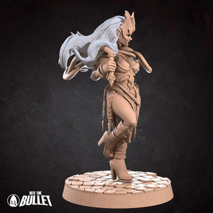 Exxotic Kendall, Drow Whip Master | Pinup SFW NSFW D&D Model Miniature | Bite the Bullet