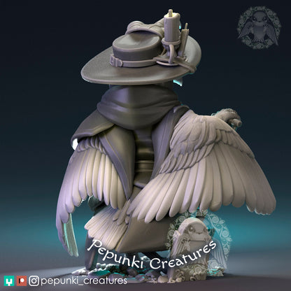 Detailed Raven Gravedigger Plague Doctor miniature from Tattles Told 3D, perfect for tabletop gaming or display, featuring a dark, eerie design.