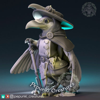 Raven Gravedigger Plague Doctor miniature from Tattles Told 3D, designed for tabletop gaming or display, featuring detailed plague doctor costume.