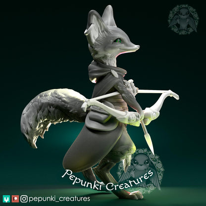 Fox Archer Hunter Ranger | Tabletop or Display Scale | D&D Humblewood TTRPG Miniature | Pepunki Creatures