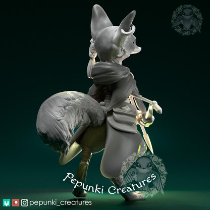 Fox Archer Hunter Ranger | Tabletop or Display Scale | D&D Humblewood TTRPG Miniature | Pepunki Creatures