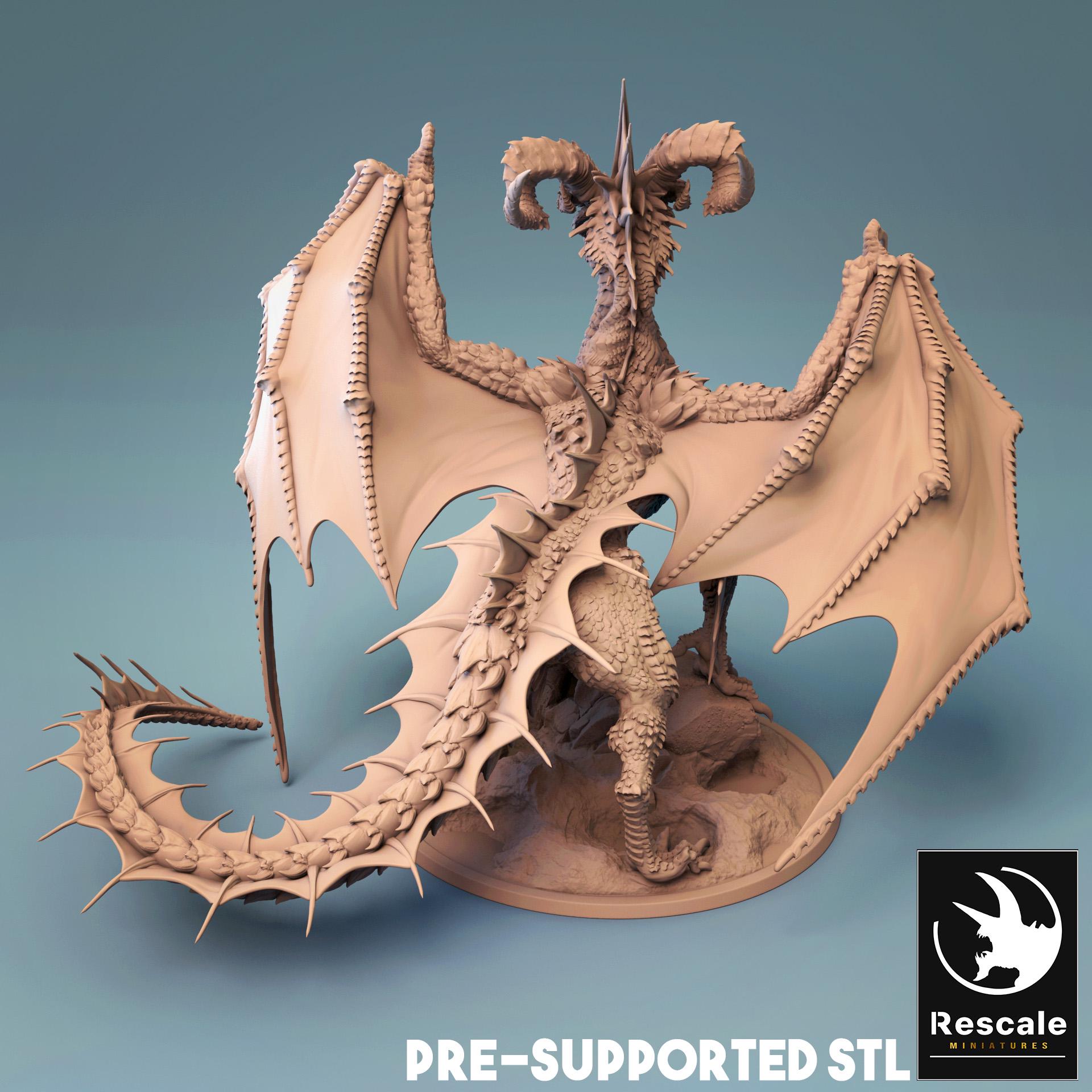 Black Dragon, Chromatic Monster | TABLETOP SCALE | D&D TTRPG Dragon Miniature | Rescale Miniatures