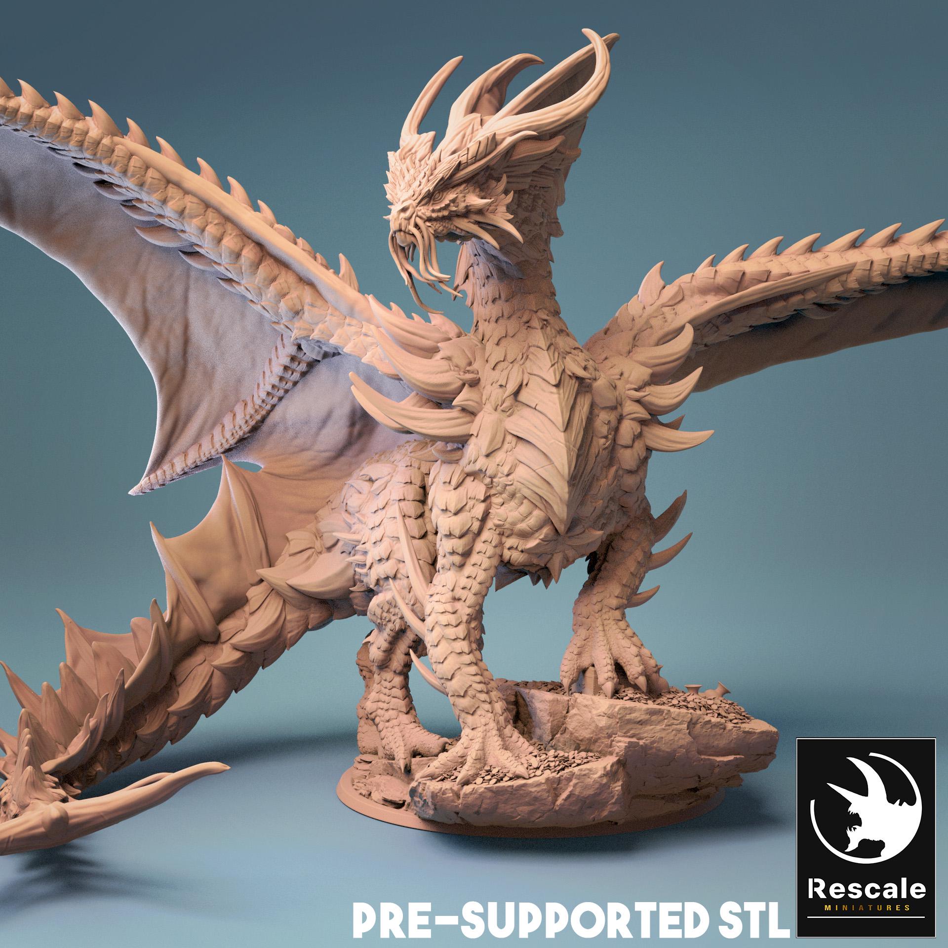Gold Dragon, Metallic Monster | TABLETOP SCALE | TTRPG Dragon Miniature | Rescale Miniatures