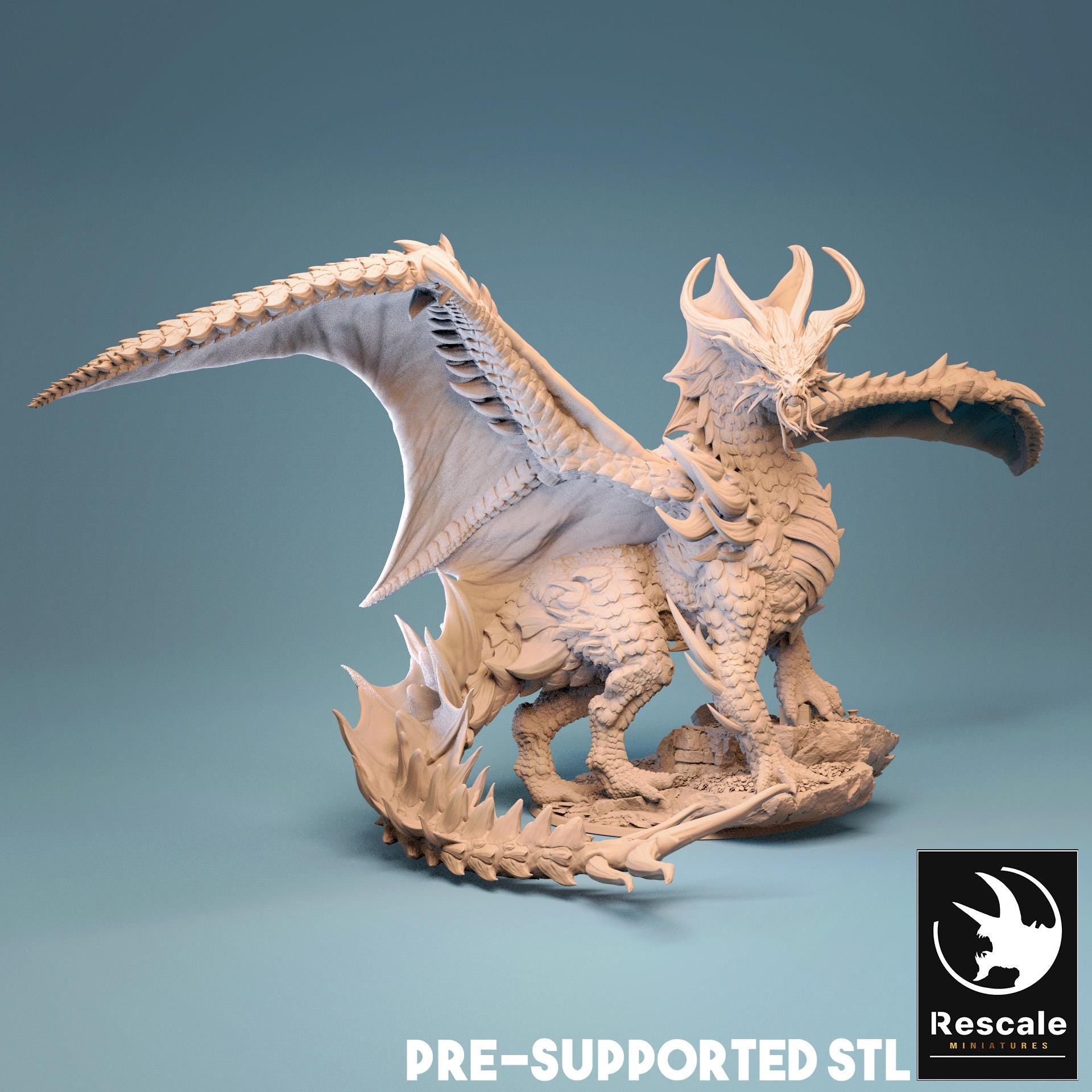 Gold Dragon, Metallic Monster | TABLETOP SCALE | TTRPG Dragon Miniature | Rescale Miniatures
