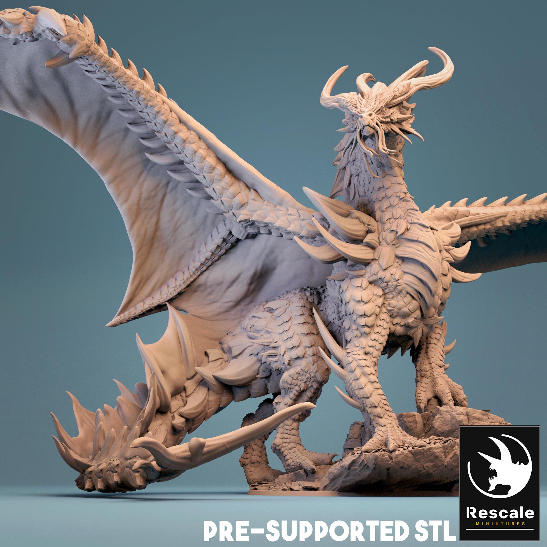 Gold Dragon, Metallic Monster | TABLETOP SCALE | TTRPG Dragon Miniature | Rescale Miniatures