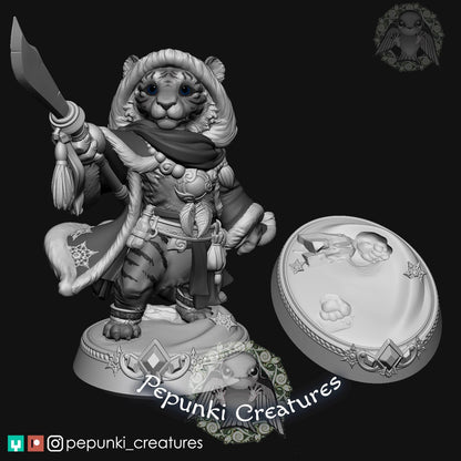 Tiger Warrior Swordsman | Tabletop or Display Scale | D&D Humblewood TTRPG Miniature | Pepunki Creatures