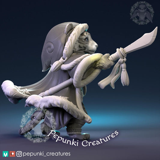 Tiger Warrior Swordsman | Tabletop or Display Scale | D&D Humblewood TTRPG Miniature | Pepunki Creatures