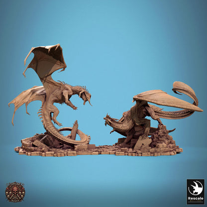 Silver Dragon vs Black Dragon Diorama | TABLETOP SCALE | TTRPG D&D Dragon Miniature | Rescale Miniatures