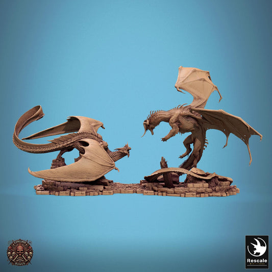 Silver Dragon vs Black Dragon Diorama | TABLETOP SCALE | TTRPG D&D Dragon Miniature | Rescale Miniatures
