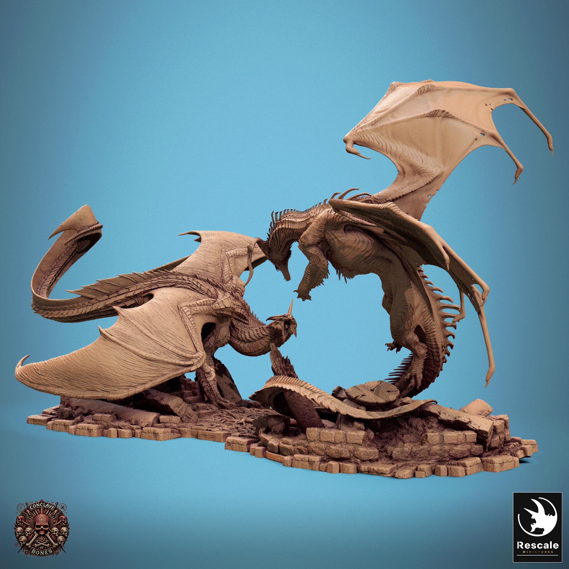Silver Dragon vs Black Dragon Diorama | TABLETOP SCALE | TTRPG D&D Dragon Miniature | Rescale Miniatures