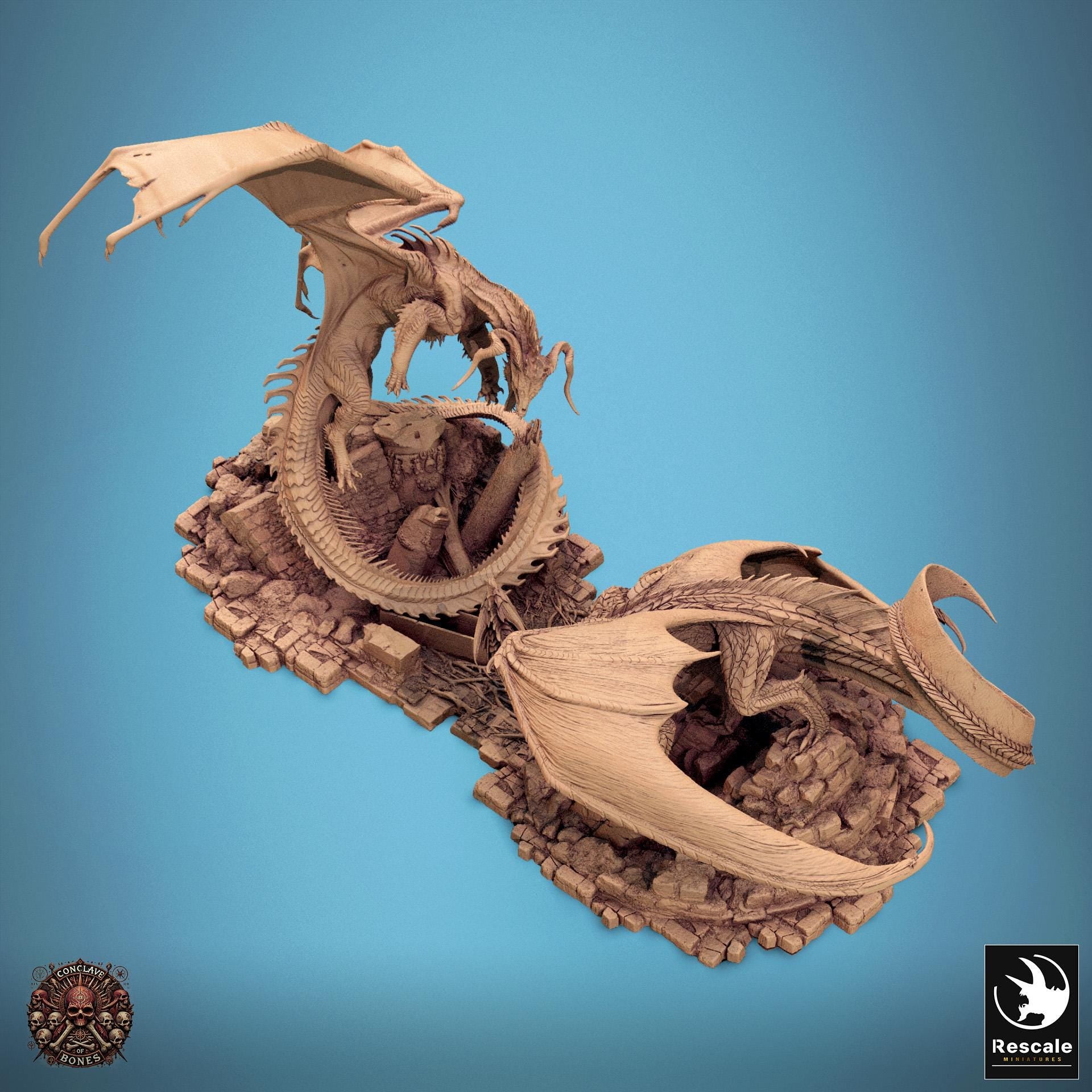 Silver Dragon vs Black Dragon Diorama | TABLETOP SCALE | TTRPG D&D Dragon Miniature | Rescale Miniatures