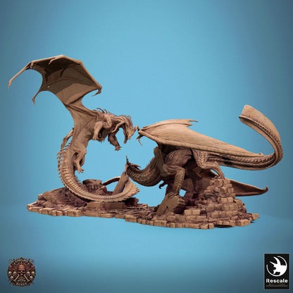 Silver Dragon vs Black Dragon Diorama | TABLETOP SCALE | TTRPG D&D Dragon Miniature | Rescale Miniatures