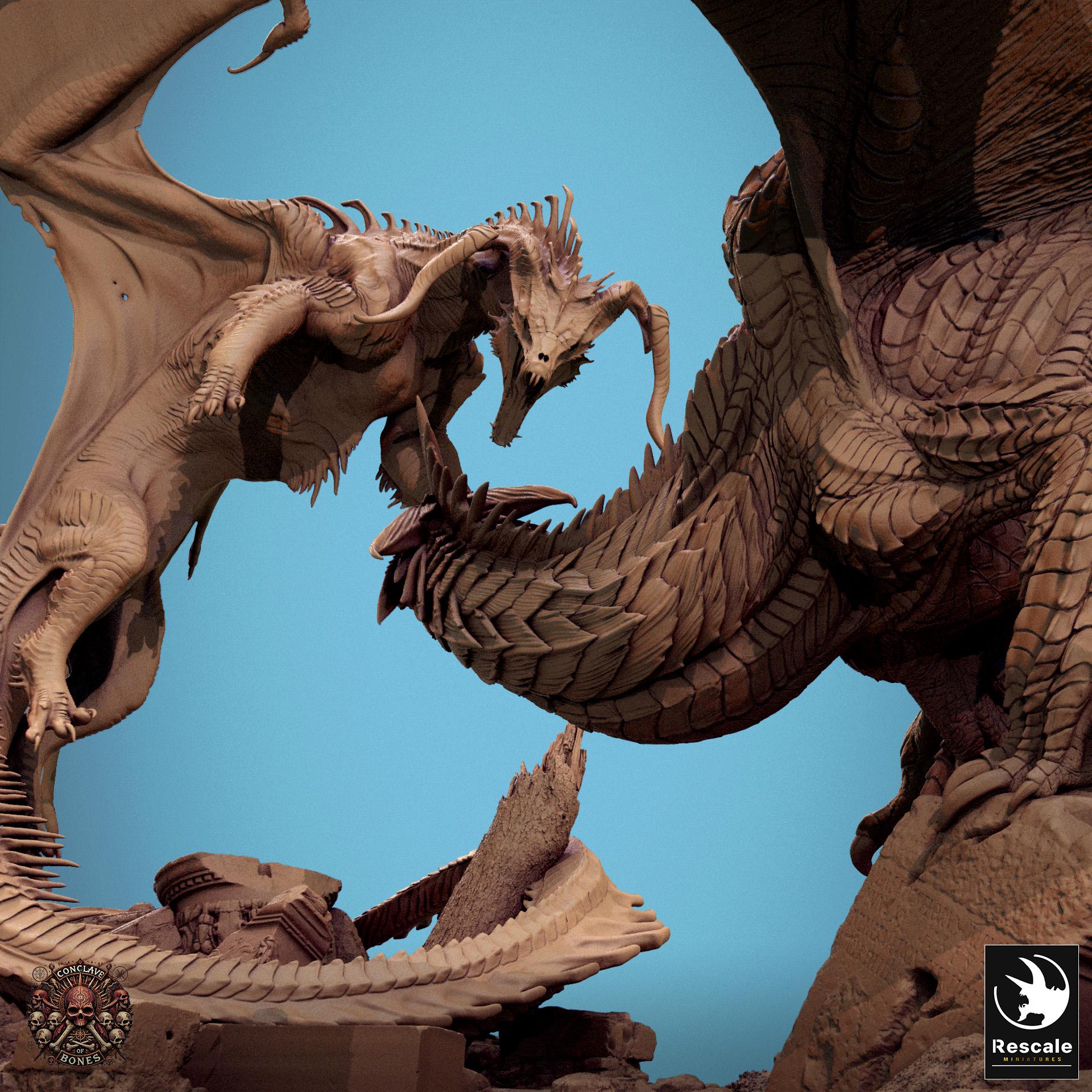 Silver Dragon vs Black Dragon Diorama | TABLETOP SCALE | TTRPG D&D Dragon Miniature | Rescale Miniatures