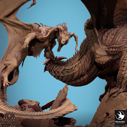 Silver Dragon vs Black Dragon Diorama | TABLETOP SCALE | TTRPG D&D Dragon Miniature | Rescale Miniatures