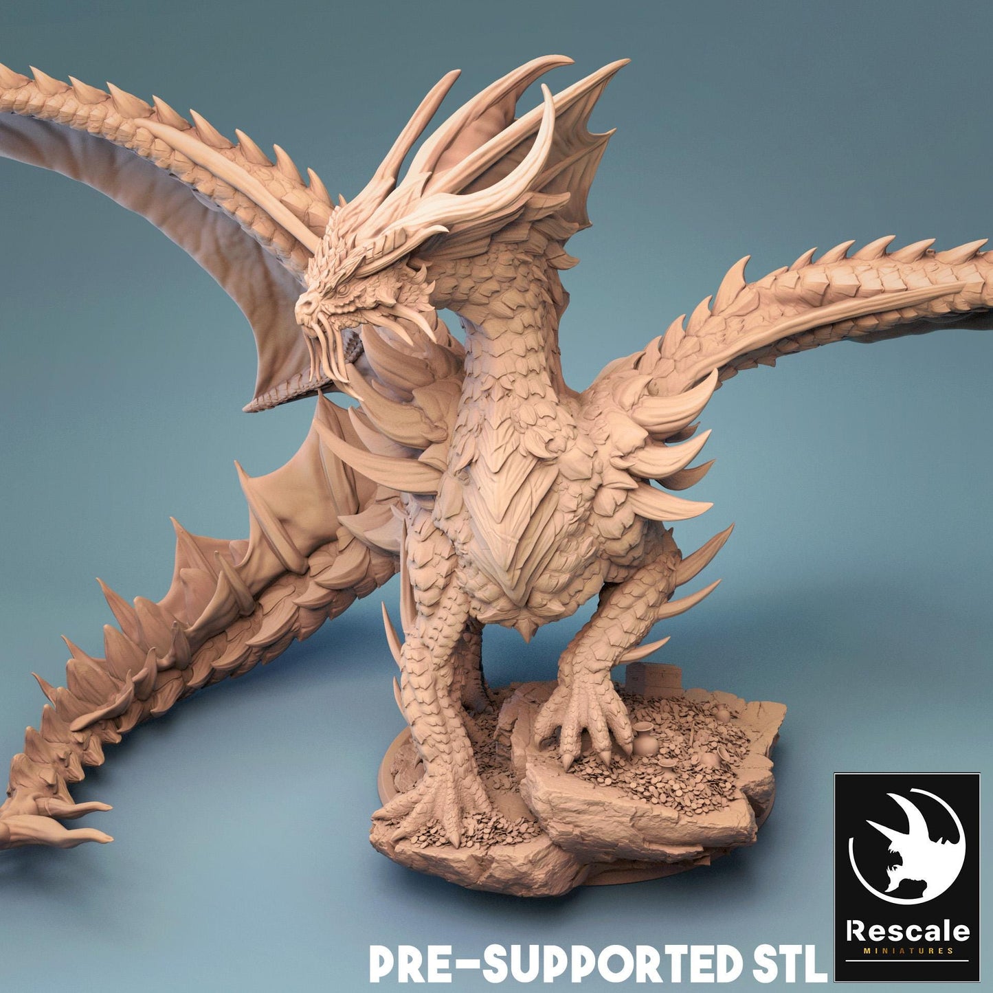 Gold Dragon, Metallic Monster | TABLETOP SCALE | TTRPG Dragon Miniature | Rescale Miniatures