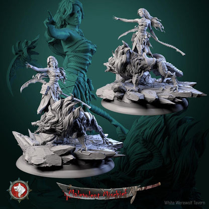 Alberta the Soulflayer Diorama | TABLETOP SCALE | TTRPG Miniature | White Werewolf Tavern | Unpainted, Unplated Resin 8k