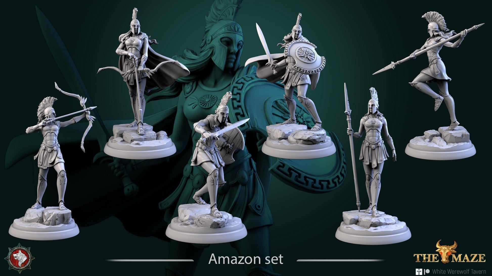 Amazons | TABLETOP SCALE | TTRPG Miniature | White Werewolf Tavern | Unpainted, Unplated Resin 8k