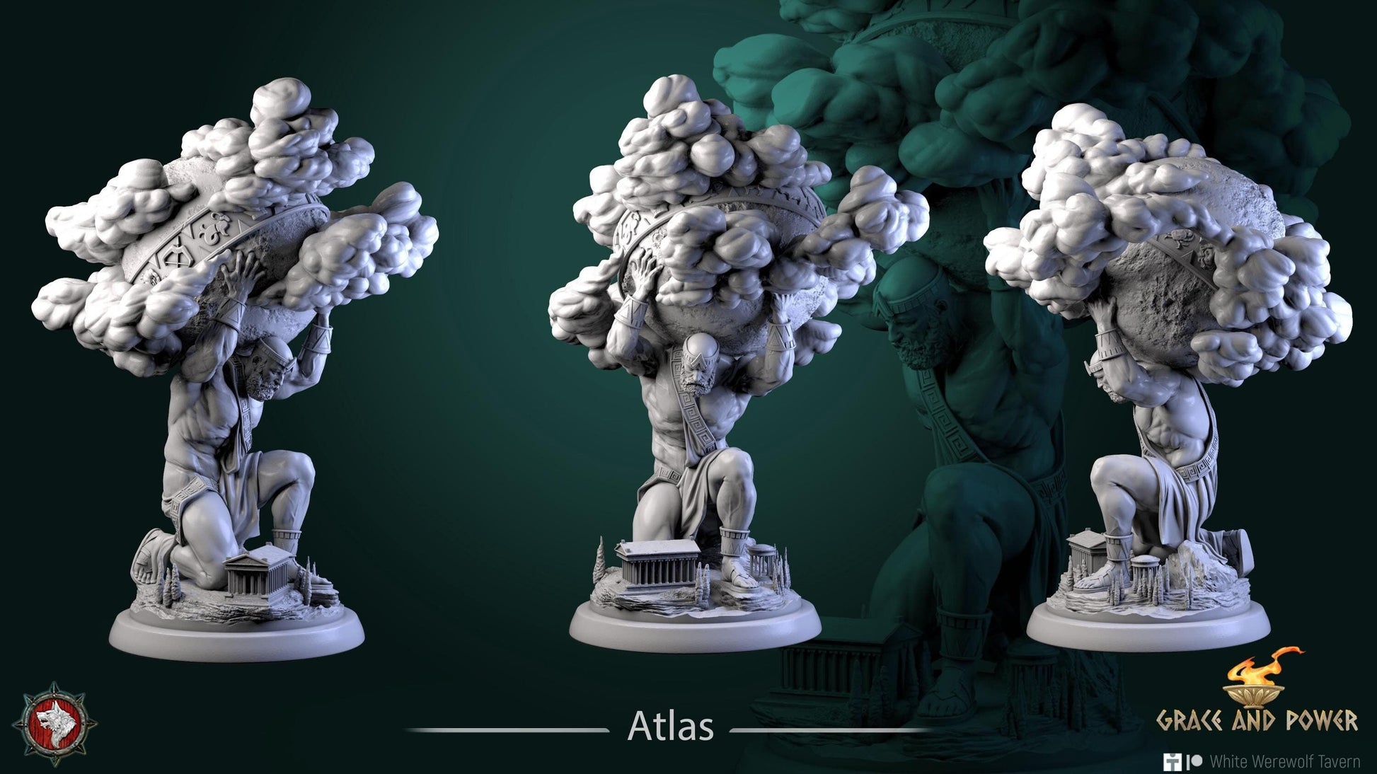 Atlas | TABLETOP SCALE | TTRPG Miniature | White Werewolf Tavern | Unpainted, Unplated Resin 8k