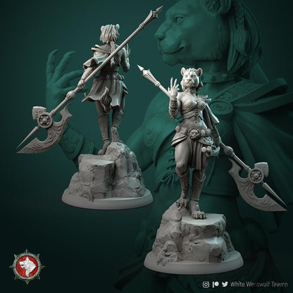 Auria, the Sunforged Dancer, Tabaxi | TABLETOP SCALE | TTRPG Miniature | White Werewolf Tavern | Unpainted, Unplated Resin 8k